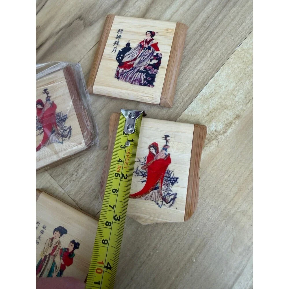 Bamboo Decorative Mirror Set with Asian-Inspired Artwork